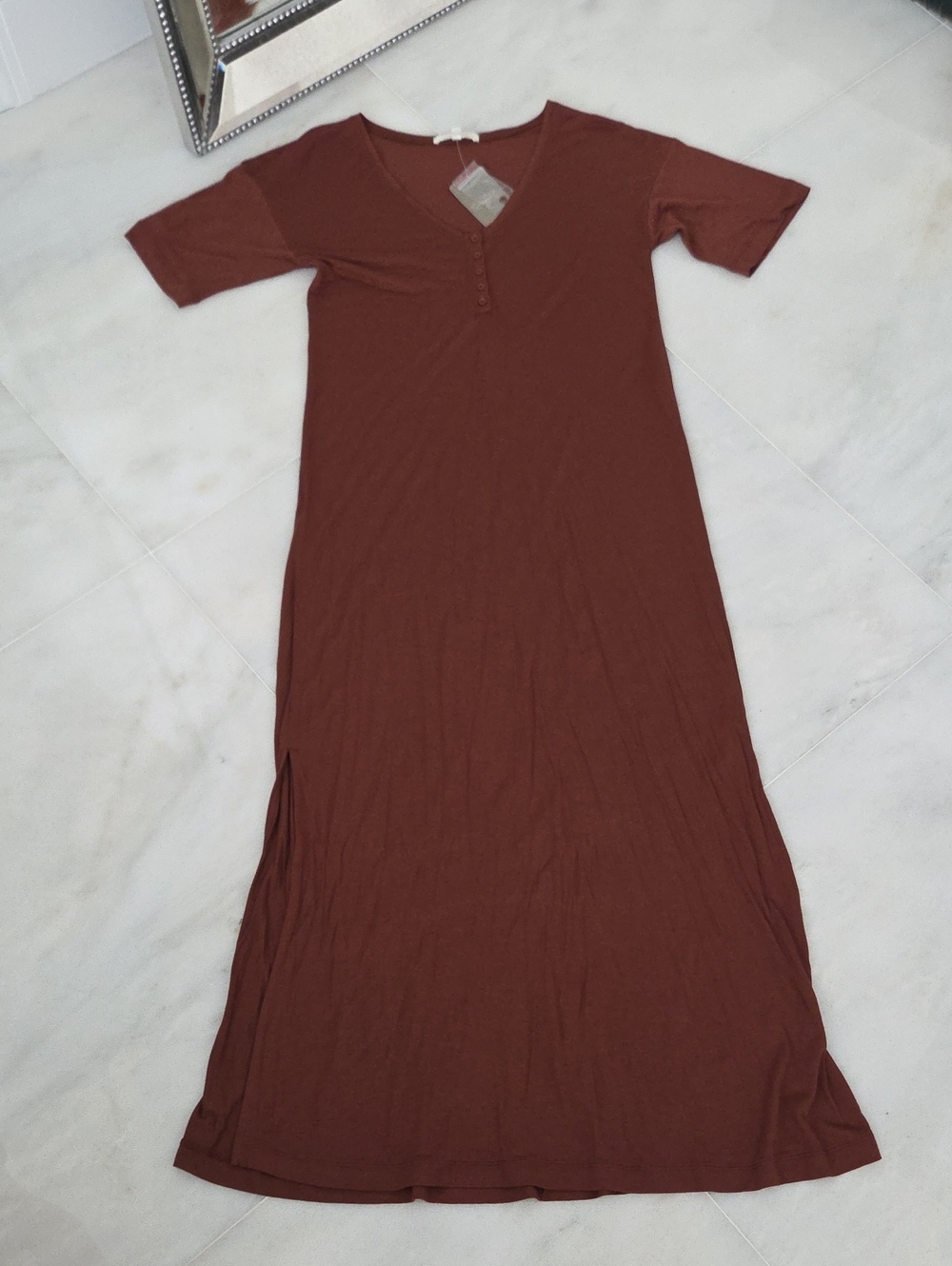 Anthropologie Brown V-Neck Button-Front Maxi Dress With Side Slits. Brand New!!